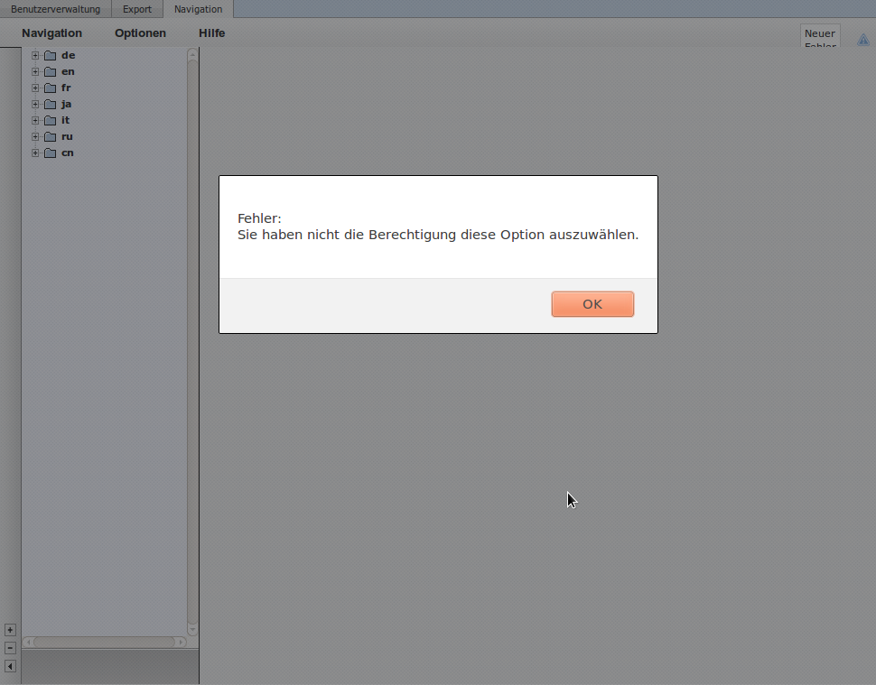 Fehlermeldung bei Versuch den Eintrag &quot;de&quot; zu öffnen